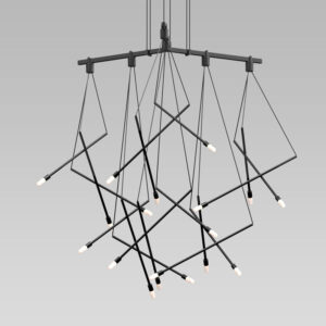 Suspenders Tri-Bar Chandelier with Branch Luminaires