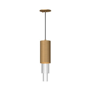 Bordeaux 4-in Aged Gold/Clear Ribbed Glass LED Pendant