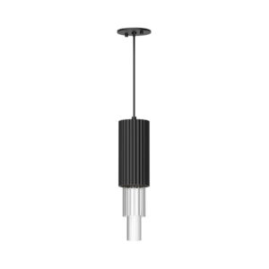 Bordeaux 4-in Clear Ribbed Glass/Matte Black LED Pendant