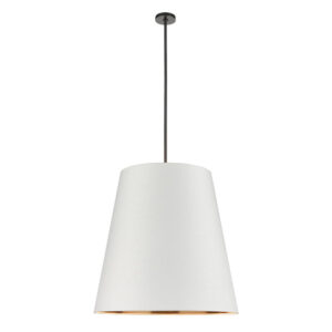 Calor 30-in Urban Bronze/White Linen With Gold Parchment 3 Lights Pendant