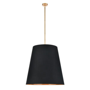 Calor 30-in Black Linen With Gold Parchment/Vintage Brass 3 Lights Pendant