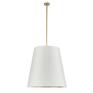 Calor 30-in Vintage Brass/White Linen With Gold Parchment 3 Lights Pendant