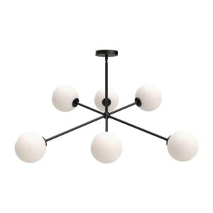 Cassia 40-in Matte Black/Opal Matte Glass 6 Lights Chandeliers