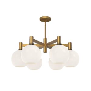 Castilla 29-in Aged Gold/Opal Matte Glass 6 Lights Chandeliers
