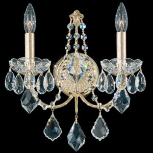 Century 2 Light 120V Wall Sconce in Antique Silver with Heritage Handcut Crystal