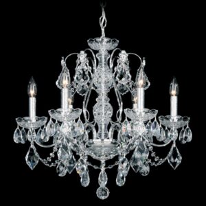 Century 6 Light 120V Chandelier in Antique Silver with Heritage Handcut Crystal