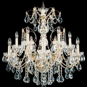 Century 12 Light 120V Chandelier in Antique Silver with Heritage Handcut Crystal