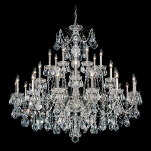 Century 28 Light 120V Chandelier in Antique Silver with Heritage Handcut Crystal