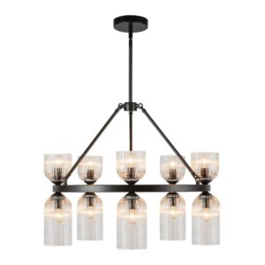Nelly 26-in Matte Black/Clear Ribbed Glass Socket Chandelier