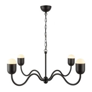 Effie 39-in Matte Black/Opal Glass Socket Chandelier