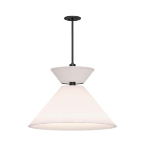Chapelle 22-in Matte Black/White Linen 1 Light Pendant