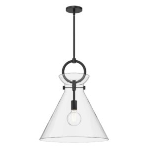 Emerson 18-in Matte Black/Clear Glass 1 Light Pendant