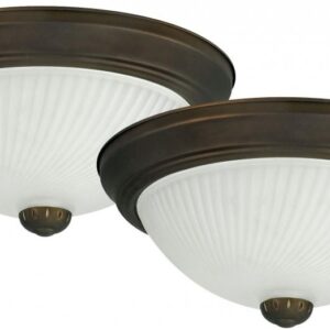 Fmount, Twinpack, 11" 1 Bulb Flushmount, Frosted Swirl Glass, 75W Type A