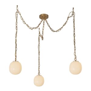 Cherise 3-Light Brushed Gold/Glossy Ribbed Opal Glass Socket Multi Pendant
