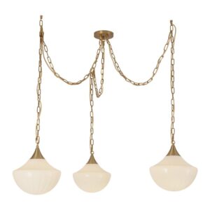 Farrah 3-Light Brushed Gold/Glossy Ribbed Opal Glass Socket Multi Pendant