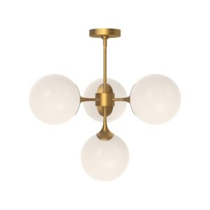 Nouveau 26-in Aged Gold/Opal Matte Glass 4 Lights Chandeliers