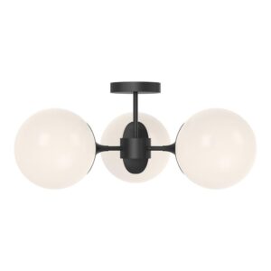 Nouveau 26-in Matte Black/Opal Matte Glass 3 Lights Semi Flush Mount
