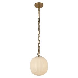 Cherise 12-in Brushed Gold/Glossy Ribbed Opal Glass Socket Pendant
