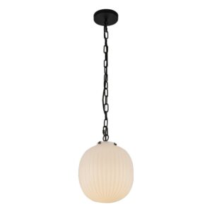 Cherise 12-in Matte Black/Glossy Ribbed Opal Glass Socket Pendant