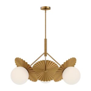 Plume 34-in Brushed Gold/Opal Glass 3 Lights Chandeliers