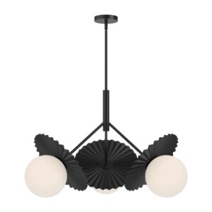 Plume 34-in Matte Black/Opal Glass 3 Lights Chandeliers