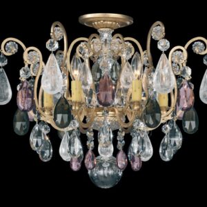 Renaissance Rock Crystal 6 Light 120V Semi-Flush Mount in Antique Pewter with Amethyst & Black Dia