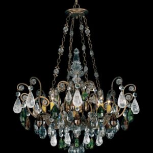 Renaissance Rock Crystal 8 Light 120V Pendant in Antique Pewter with Amethyst & Black Diamond Quar