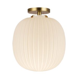 Cherise 12-in Brushed Gold/Glossy Ribbed Opal Glass Socket Semi-Flush Mount