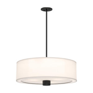 Theo 24-in Matte Black/White Linen 3 Lights Pendant