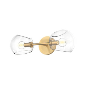 Willow 17-in Brushed Gold/Clear Glass 2 Lights Wall/Vanity