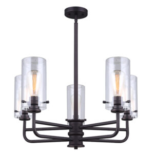 ALBANY, 5 Lt Rod Chandelier, Clear Glass, 60W Type A, 24" W x 19 1/2" - 42 1/2" H