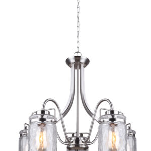 ARDEN, 5 Lt Chain Chandelier, Watermark Glass, 100W Type A, 25 1/4" W x 23 1/2" H