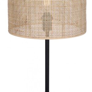 BELLAMY 22 in. Matte Black Table Lamp with Natural Rattan Shade and 3 Way Switch