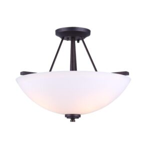 New Yorker, 3 Lt Semi-Flush Mount, Flat Opal Glass, 100 W Type A, 15" W x 12" H