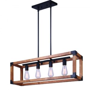 MOSS, MBK + Real Wood Color, 4 Lt 31.75" Rod Chandelier, 60W Type A