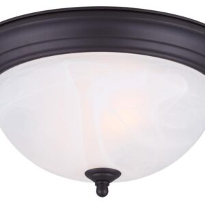 Fmount, 13" 2 Bulb Flushmount, Alabaster Glass, 60W Type A